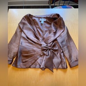 Victor Costa Brown Vintage Wide Collar Blouse w/ Side Bow & Back Zipper